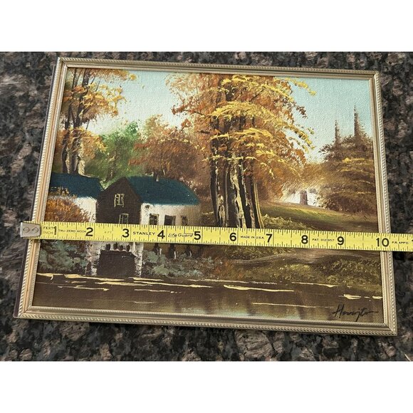 Fall Landscape Oil Painting On Board Mountain Lake Trees 8 x 10 - Picture 2 of 7